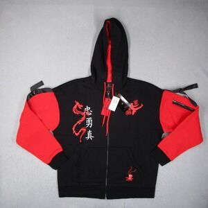 Disney Mulan 25th Anniversary Zip Hoodie Mens Large Black Red Dragon Mushu NWT